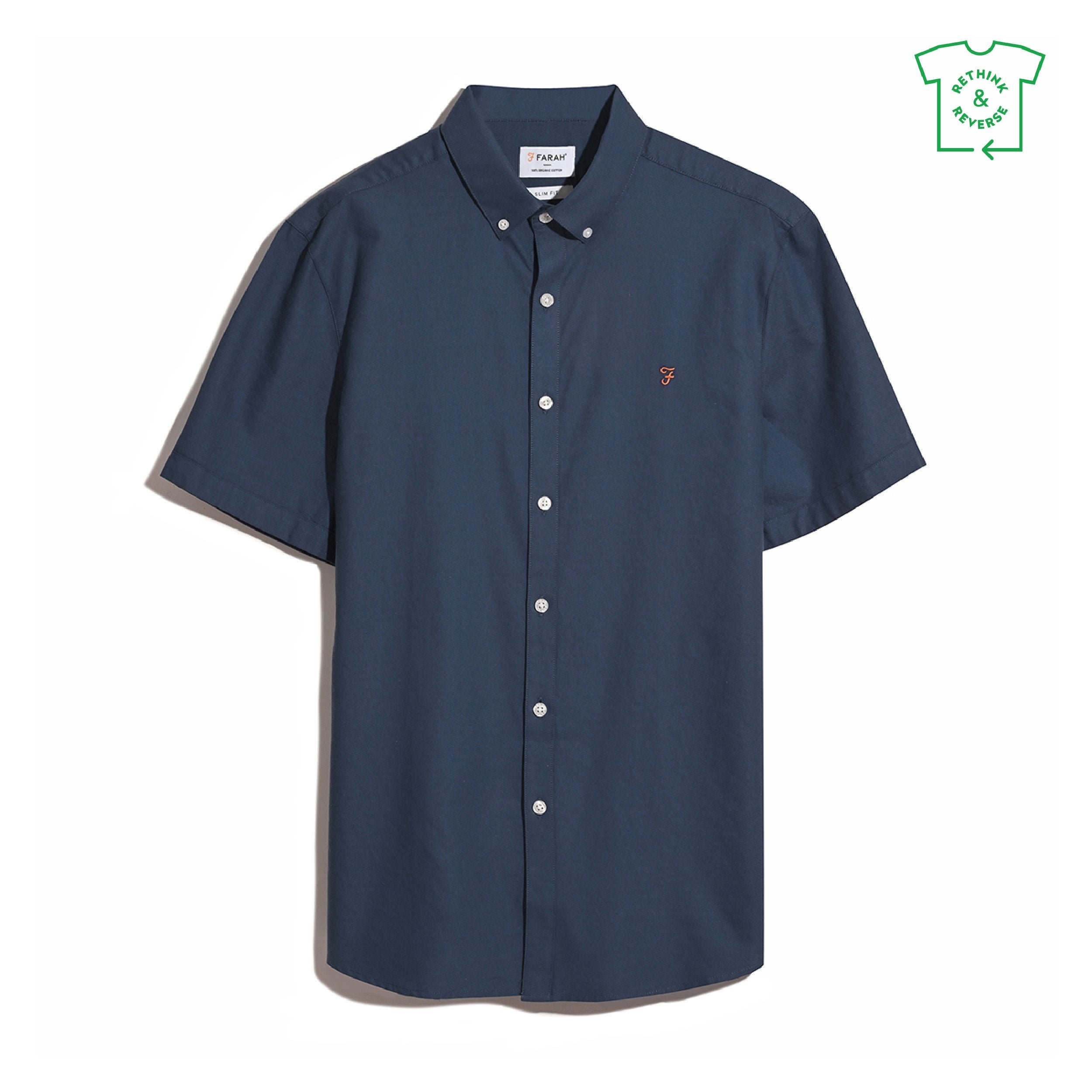 Farah - Brewer - Camicia In Denim Blu A Maniche Lunghe