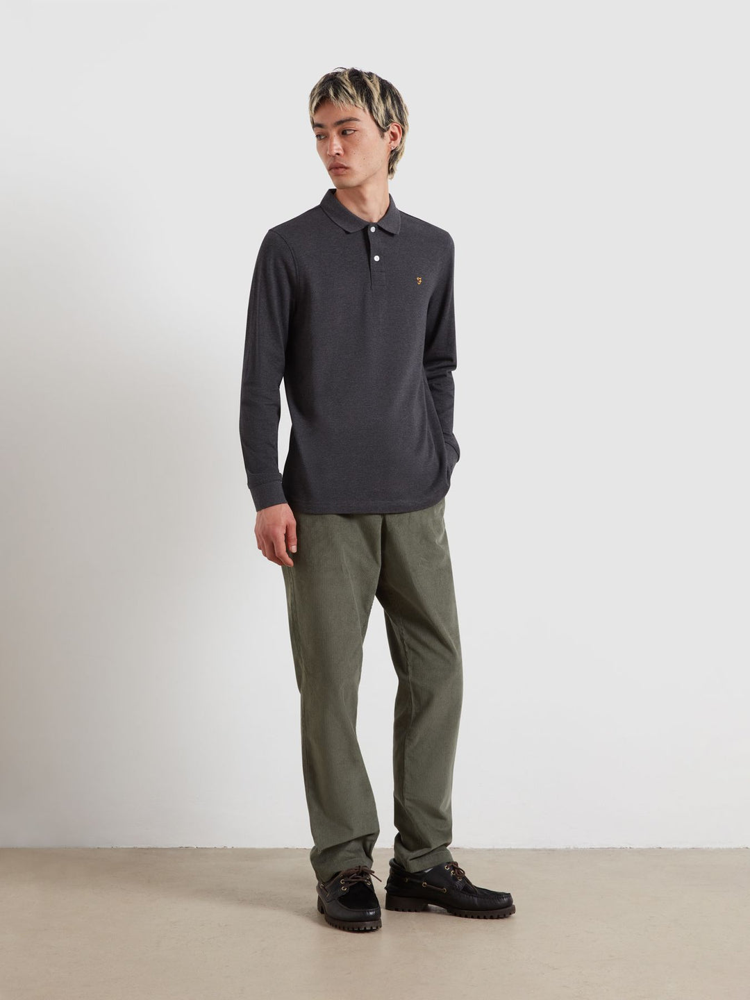 FARAH CUNNINGHAM LS POLO - WASHED BLACK