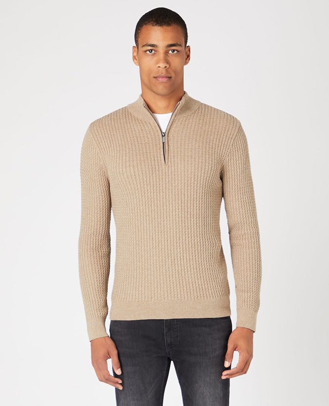 REMUS UOMO HALF ZIP - SAND