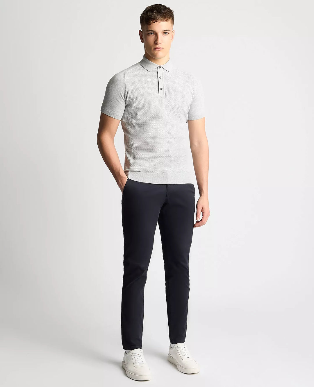 REMUS UOMO 58679 SS KNIT POLO - 02 SILVE