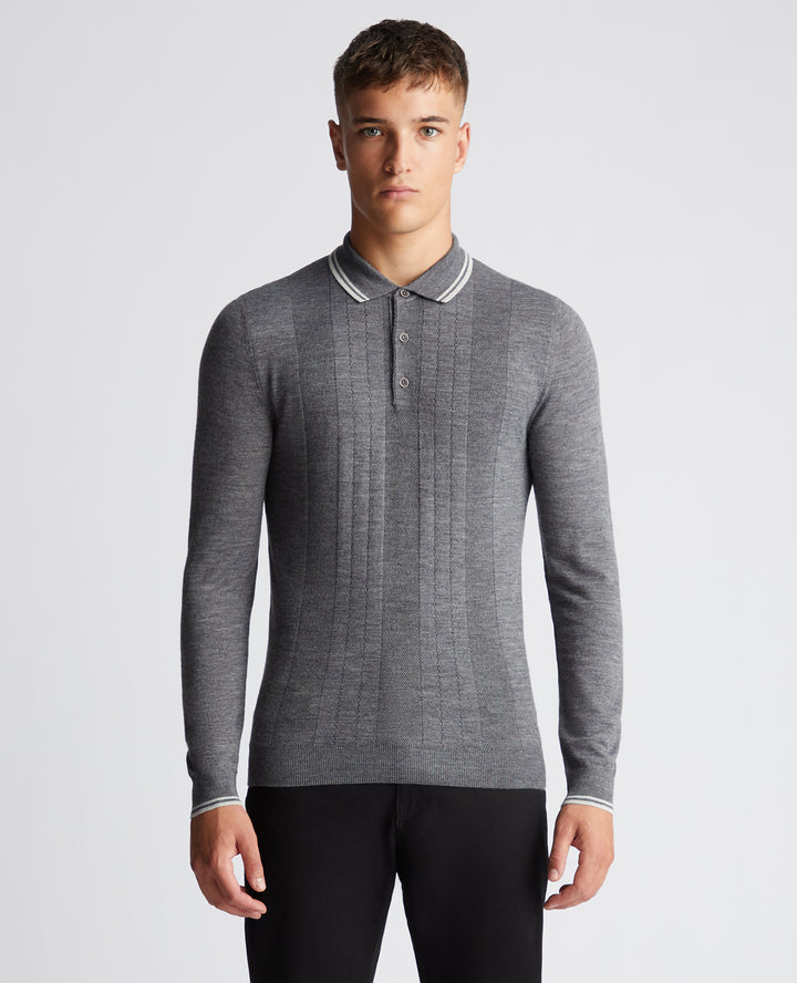 REMUS UOMO LS KNITTED POLO - GREY