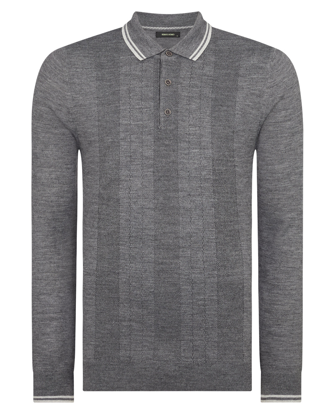 REMUS UOMO LS KNITTED POLO - GREY