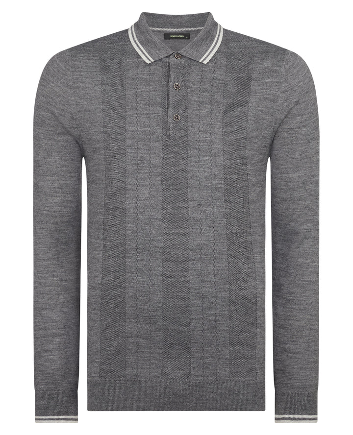 REMUS UOMO LS KNITTED POLO - GREY