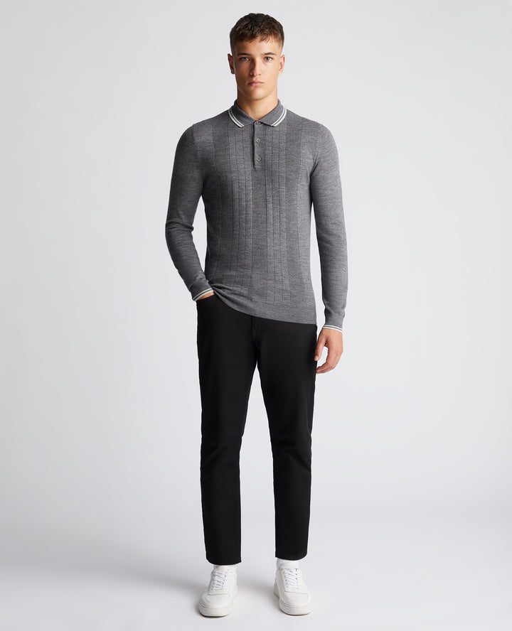 REMUS UOMO LS KNITTED POLO - GREY