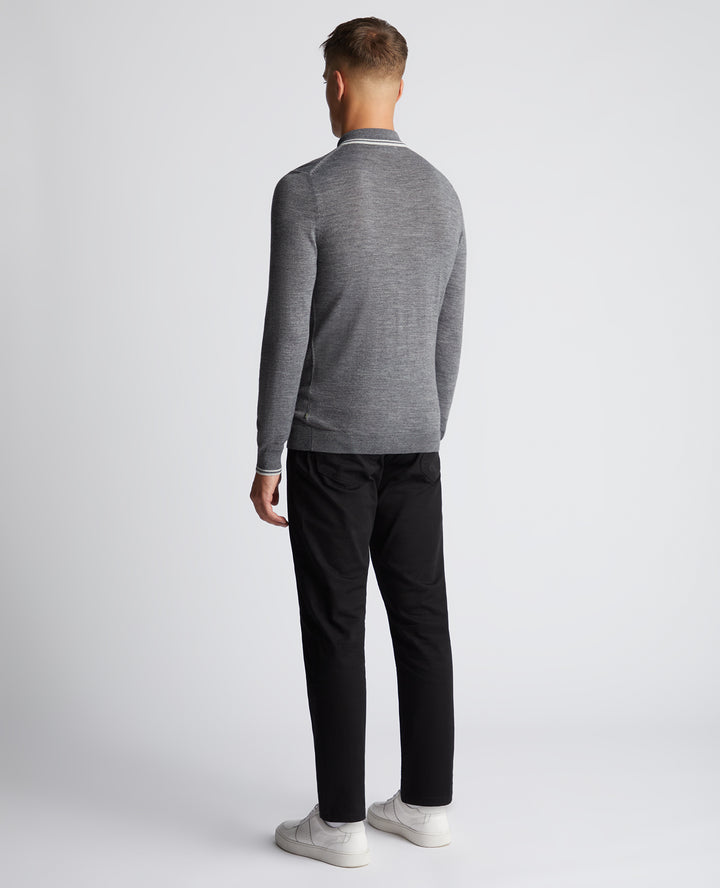 REMUS UOMO LS KNITTED POLO - GREY