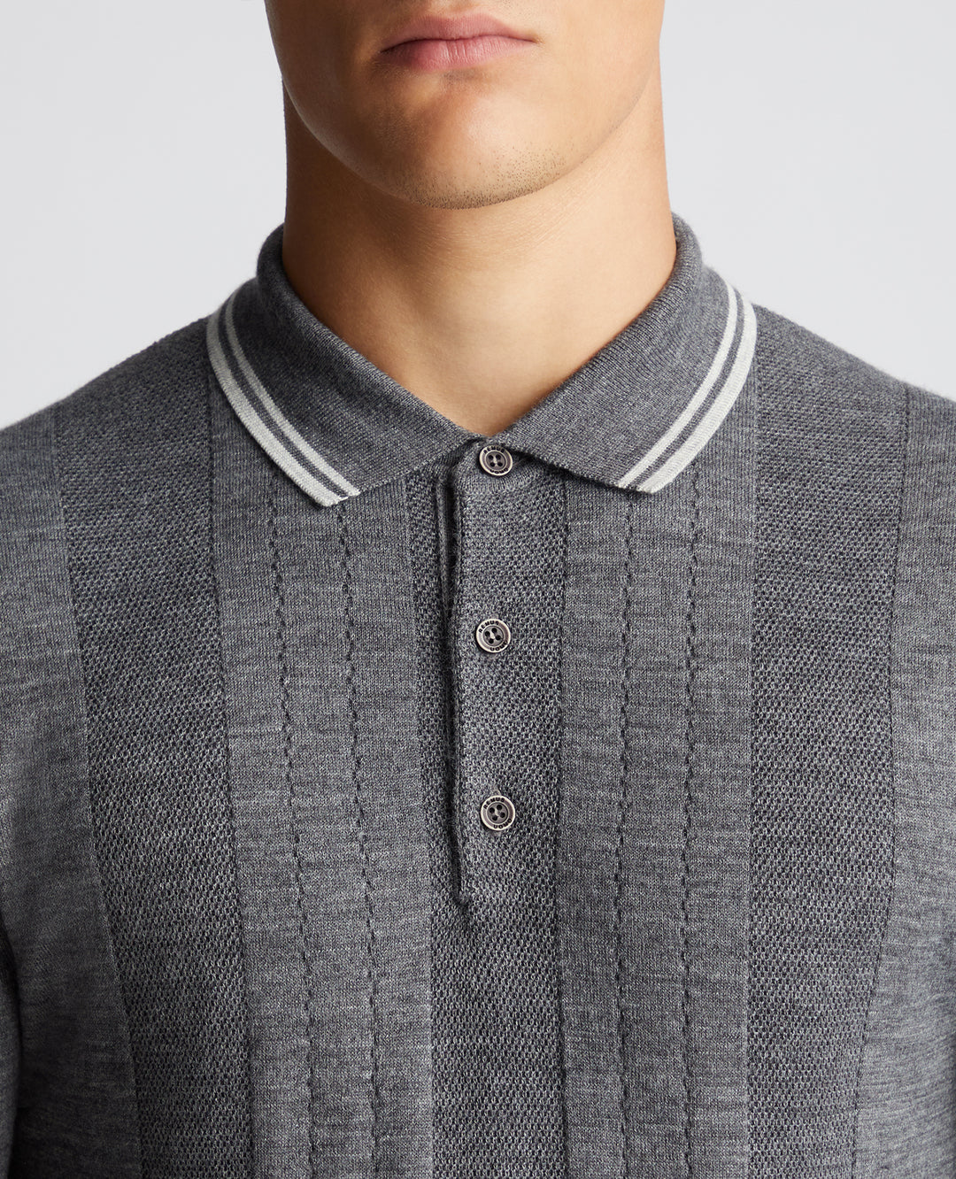 REMUS UOMO LS KNITTED POLO - GREY