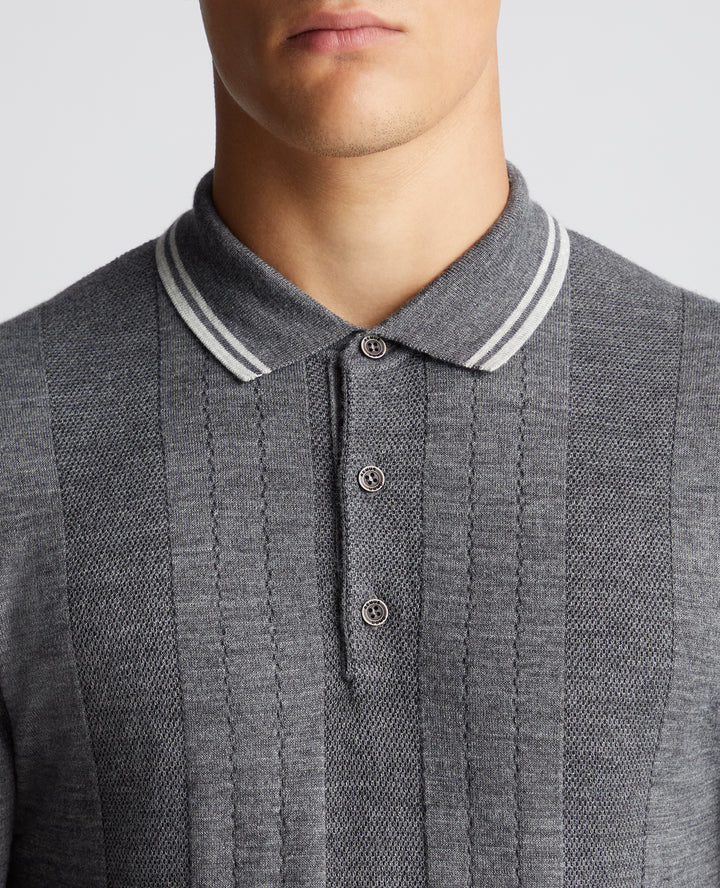 REMUS UOMO LS KNITTED POLO - GREY