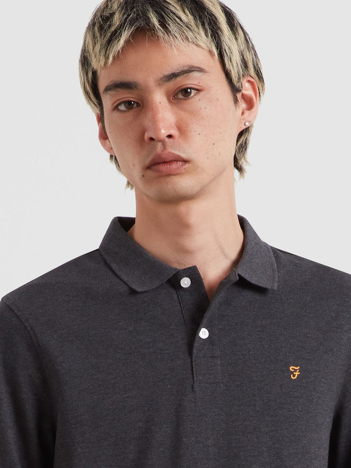 FARAH CUNNINGHAM LS POLO - WASHED BLACK