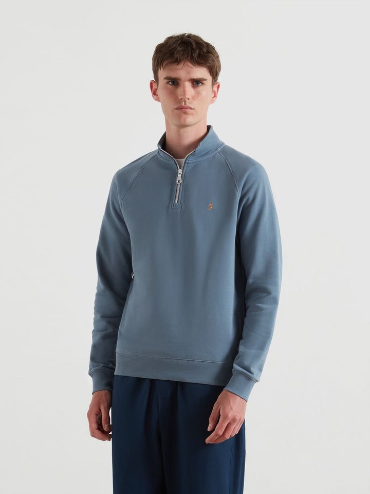 FARAH JIM 1/4 ZIP - CHALK BLUE