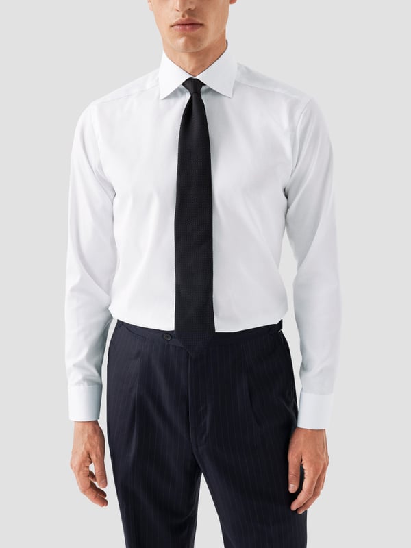 ETON CONTEMPORARY FIT WHITE NAVY DETAILS SIGNATURE TWILL SHIRT