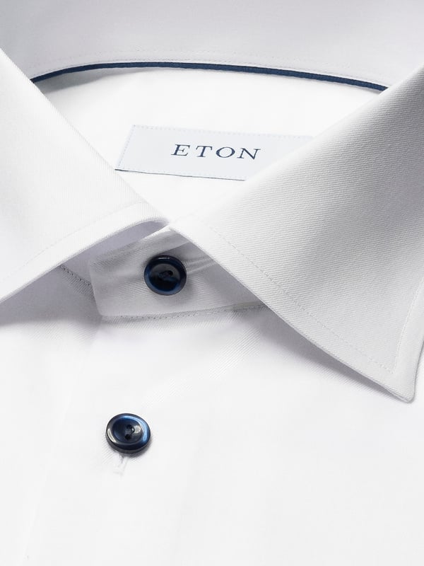 ETON CONTEMPORARY FIT WHITE NAVY DETAILS SIGNATURE TWILL SHIRT