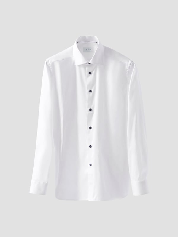 ETON CONTEMPORARY FIT WHITE NAVY DETAILS SIGNATURE TWILL SHIRT