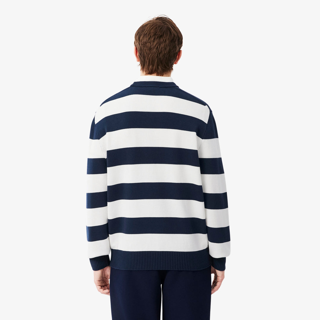 LACOSTE STRIPED CREW NECK - NAVY BLUE