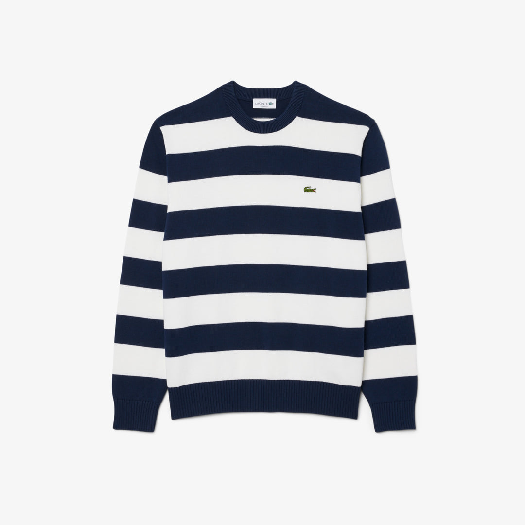 LACOSTE STRIPED CREW NECK - NAVY BLUE