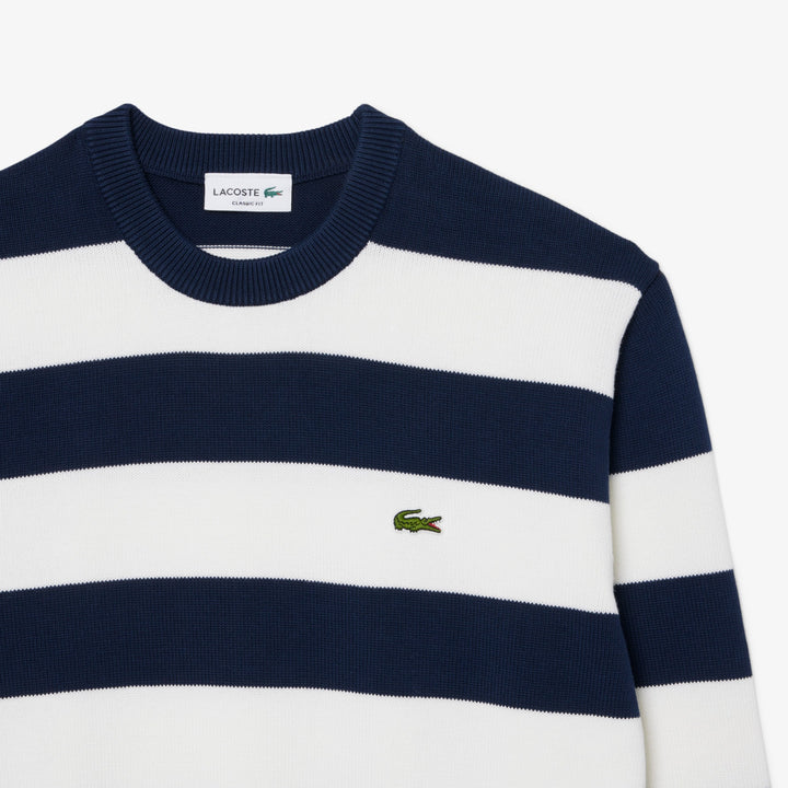 LACOSTE STRIPED CREW NECK - NAVY BLUE