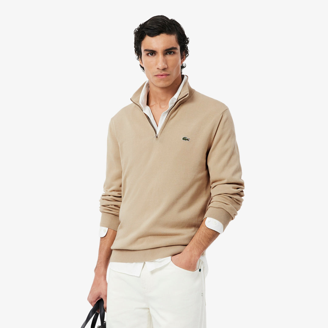 LACOSTE 1/2 ZIP KNIT - BEIGE