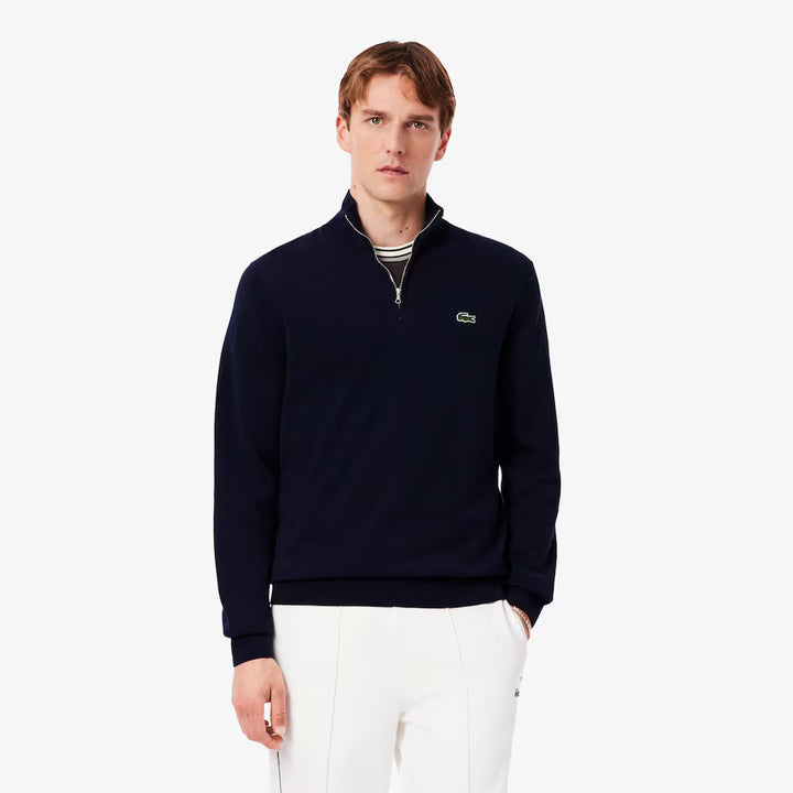 LACOSTE HIGH NECK ZIPPED KNIT - NAVY