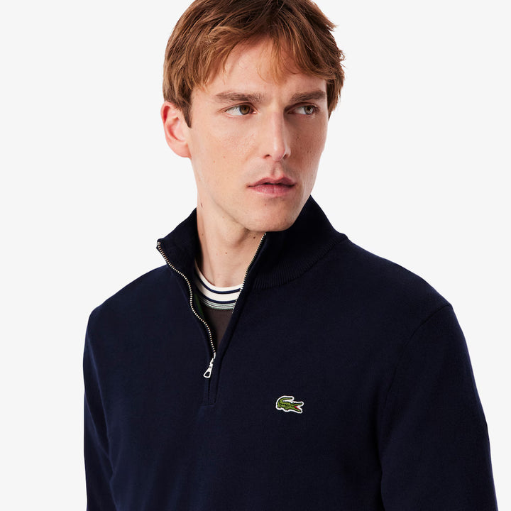 LACOSTE HIGH NECK ZIPPED KNIT - NAVY
