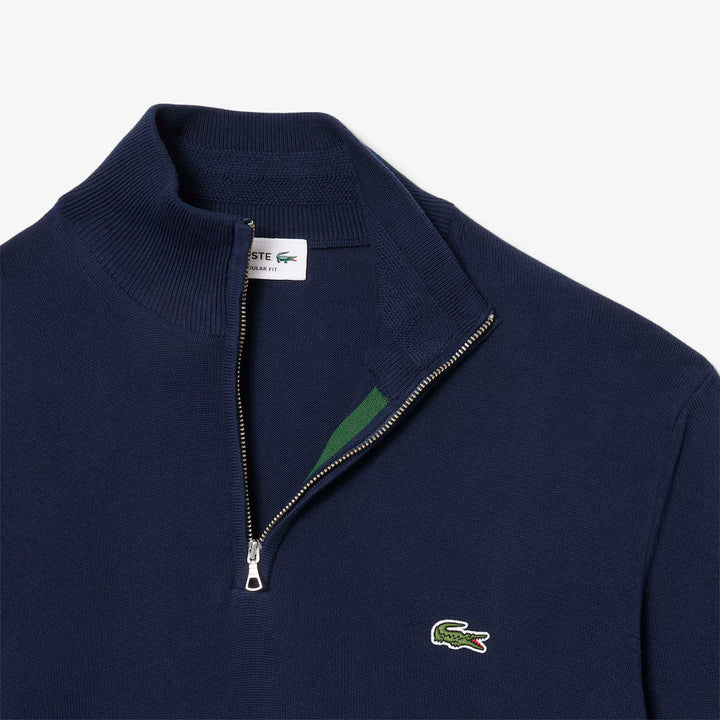 LACOSTE HIGH NECK ZIPPED KNIT - NAVY
