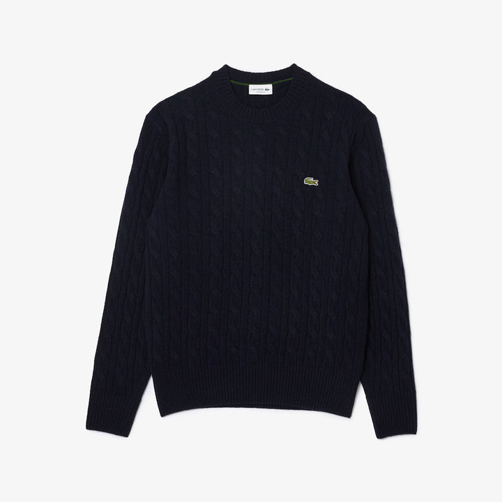 LACOSTE WOOL CABLE KNIT CREW - NAVY