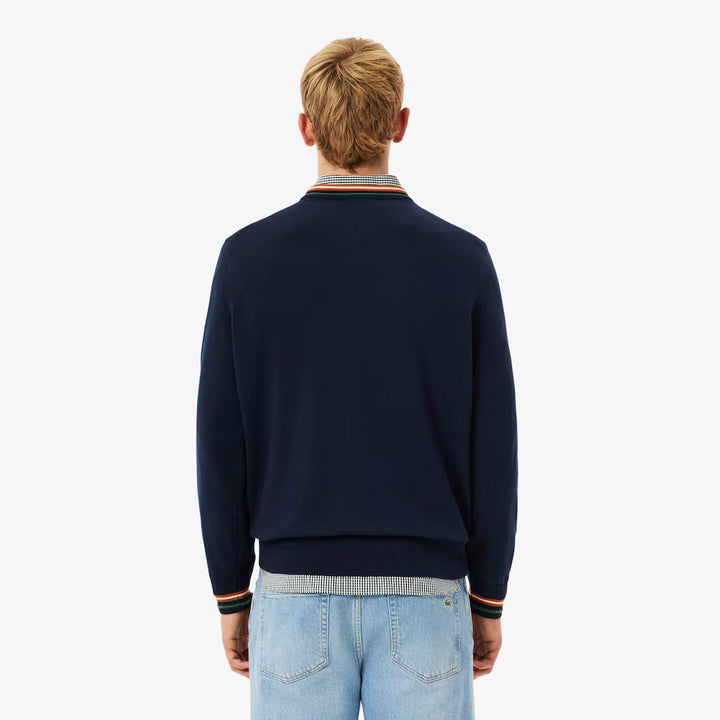 LACOSTE STRIPE JERSEY CREW SWEAT - NAVY