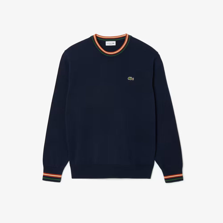 LACOSTE STRIPE JERSEY CREW SWEAT - NAVY