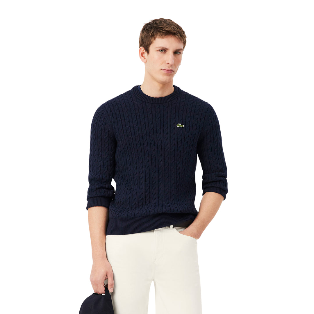 LACOSTE CABLE KNIT SWEAT - NAVY