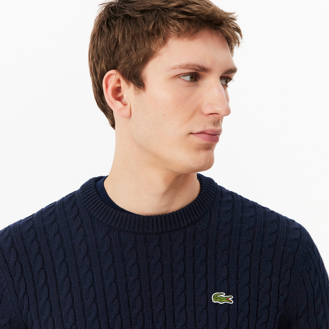 LACOSTE CABLE KNIT SWEAT - NAVY