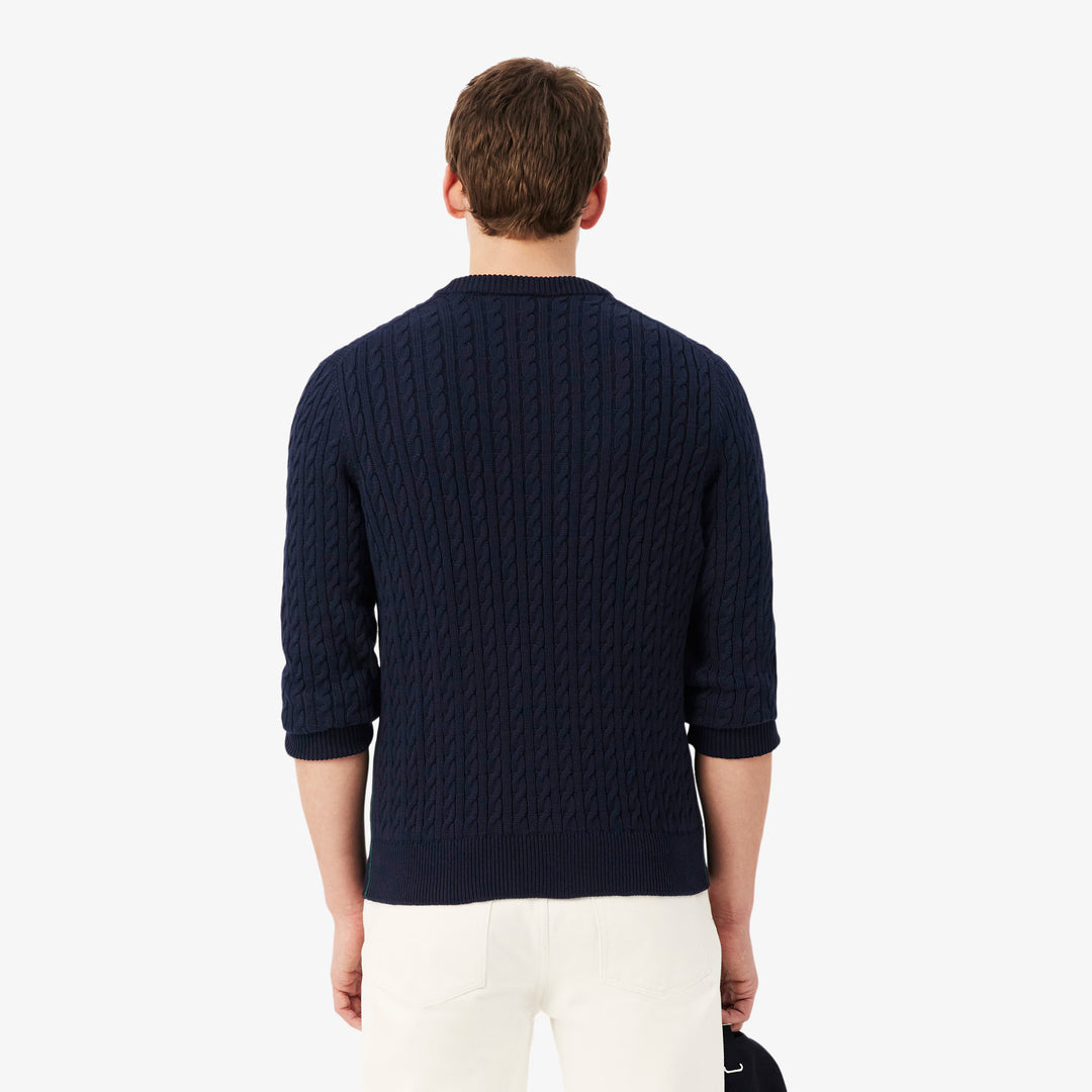 LACOSTE CABLE KNIT SWEAT - NAVY