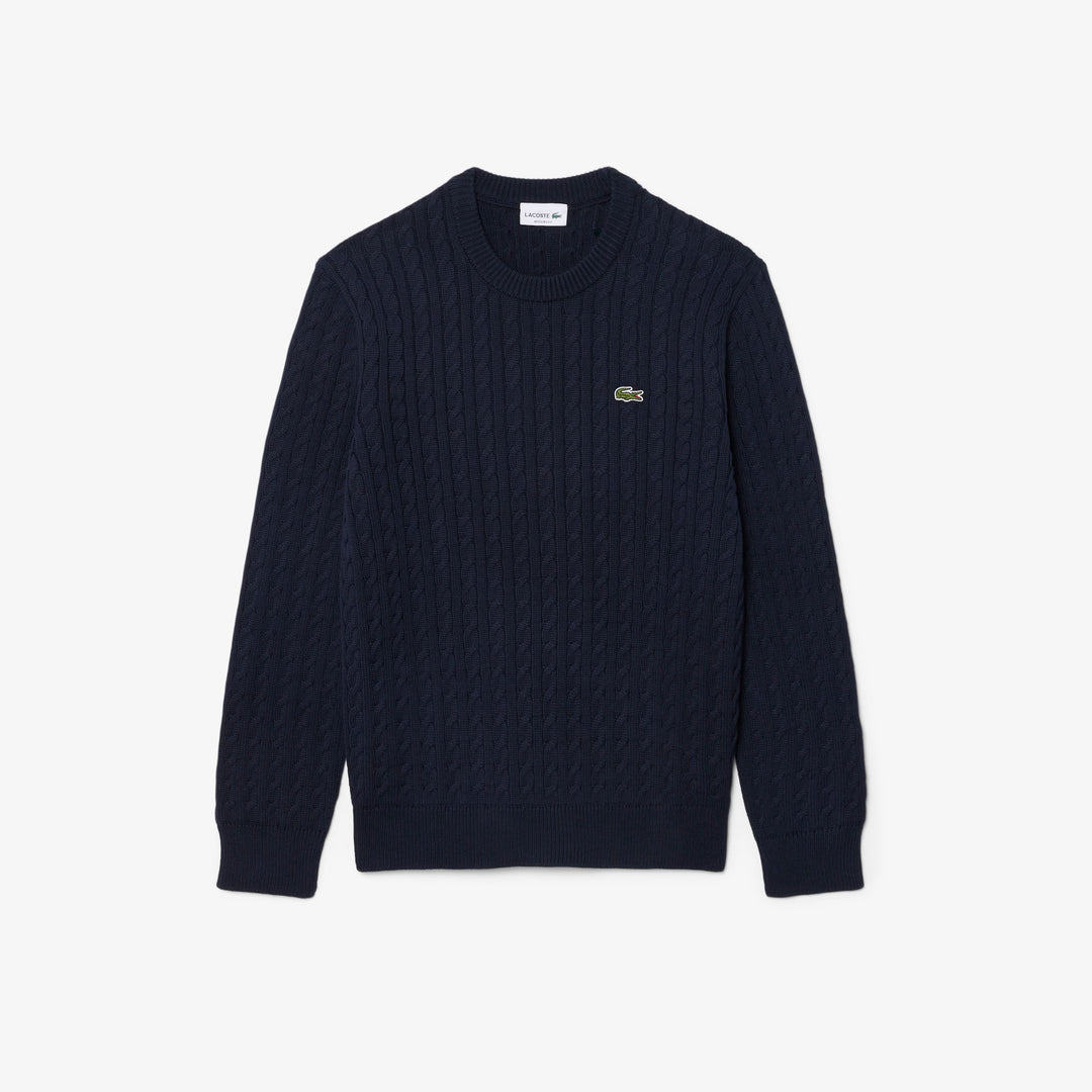 LACOSTE CABLE KNIT SWEAT - NAVY