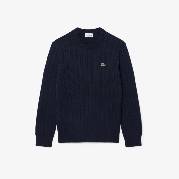LACOSTE CABLE KNIT SWEAT - NAVY