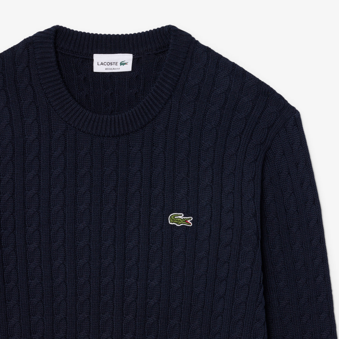 LACOSTE CABLE KNIT SWEAT - NAVY