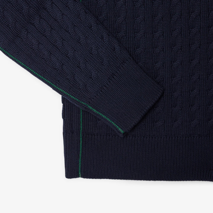 LACOSTE CABLE KNIT SWEAT - NAVY