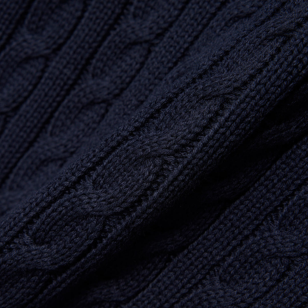 LACOSTE CABLE KNIT SWEAT - NAVY