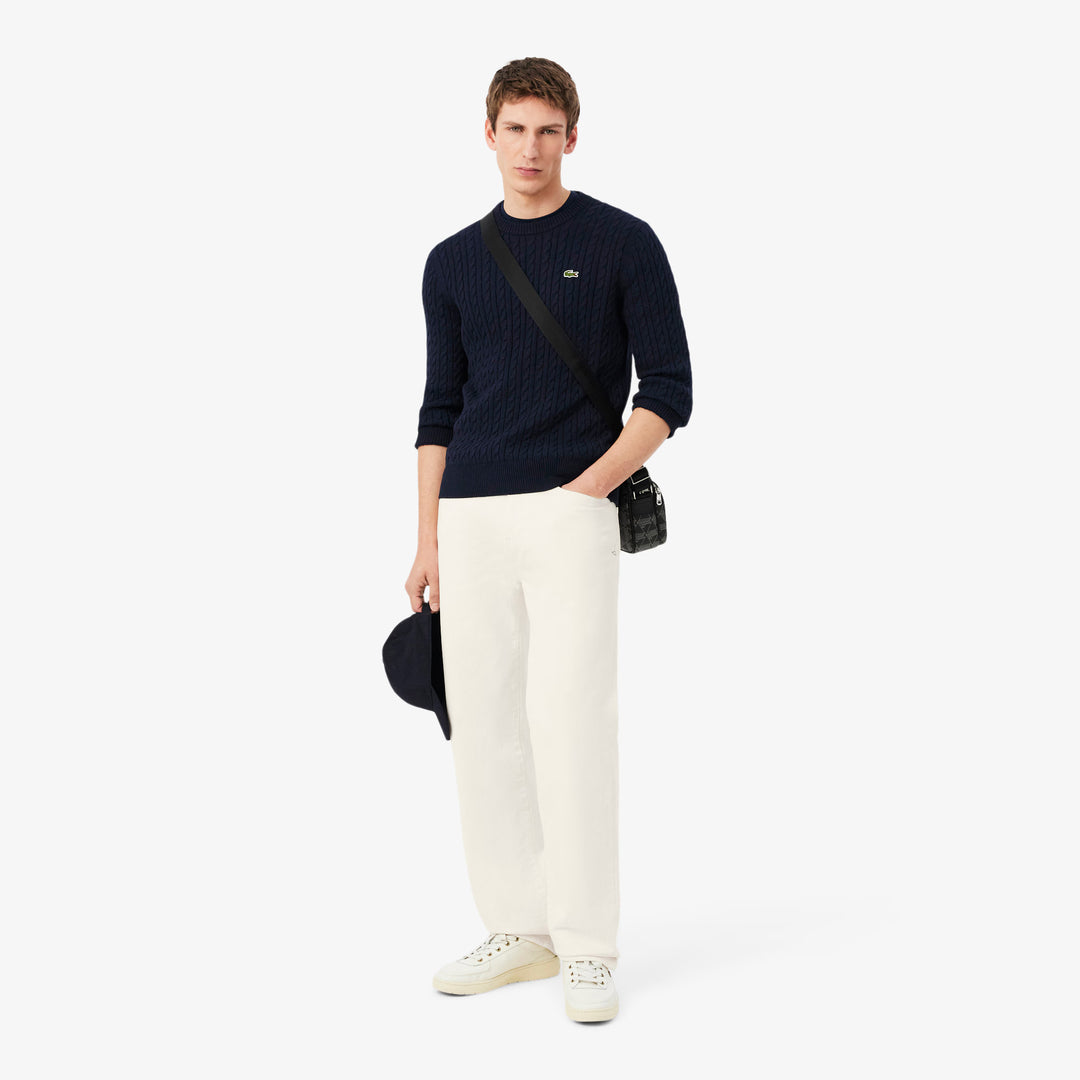 LACOSTE CABLE KNIT SWEAT - NAVY