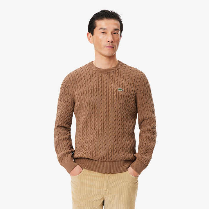 LACOSTE CABLE KNIT SWEAT - COOKIE