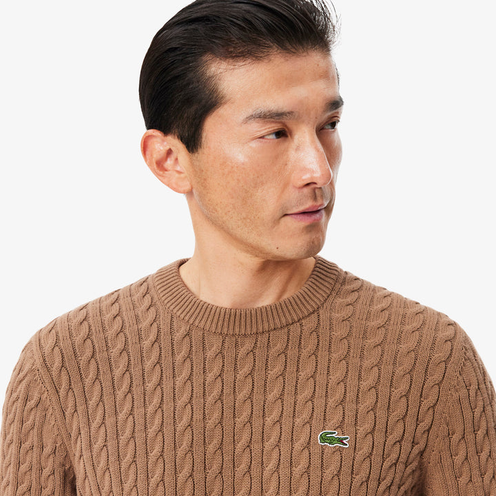 LACOSTE CABLE KNIT SWEAT - COOKIE