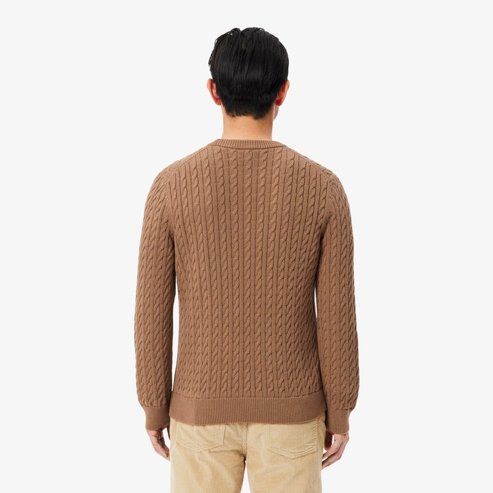 LACOSTE CABLE KNIT SWEAT - COOKIE