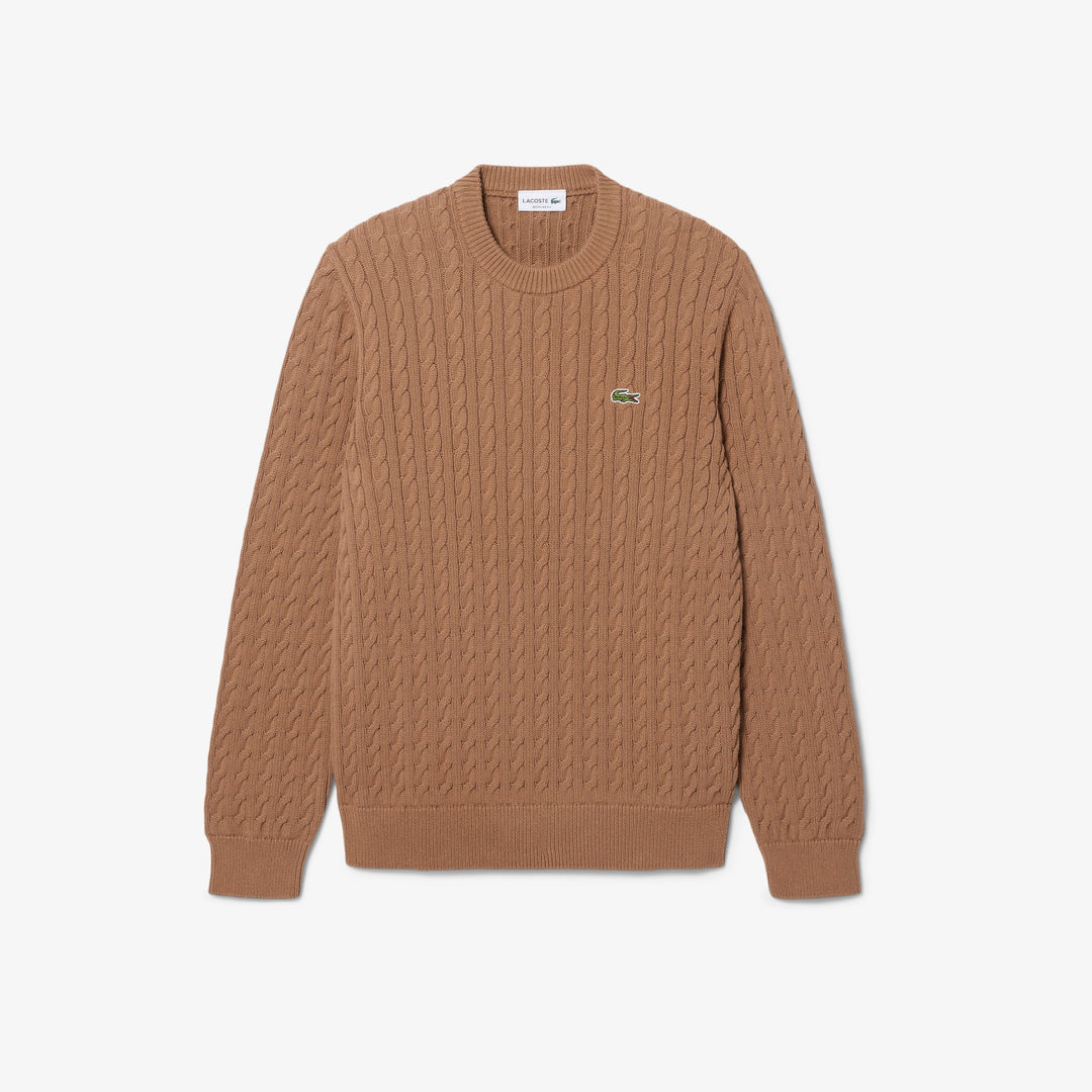 LACOSTE CABLE KNIT SWEAT - COOKIE