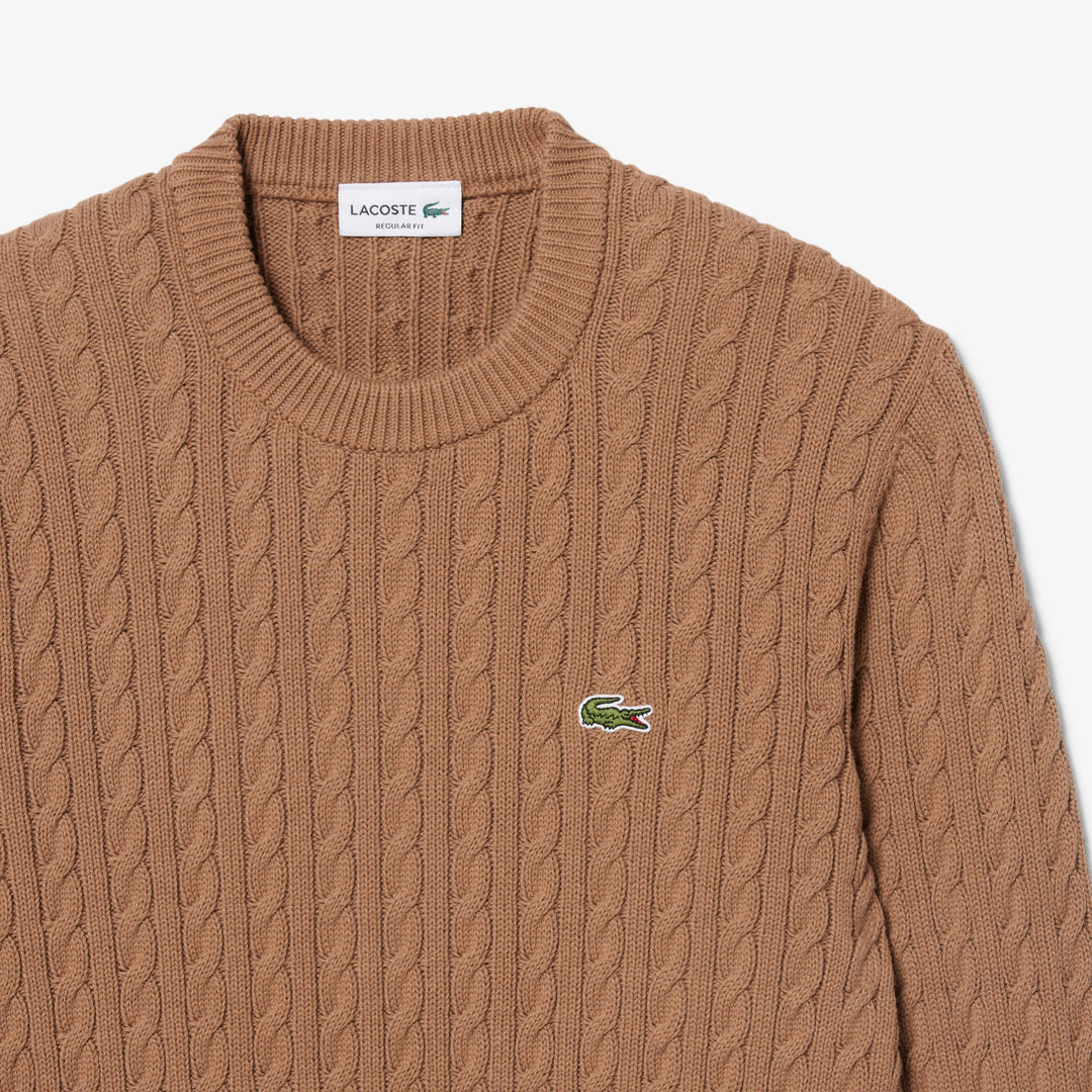 LACOSTE CABLE KNIT SWEAT - COOKIE