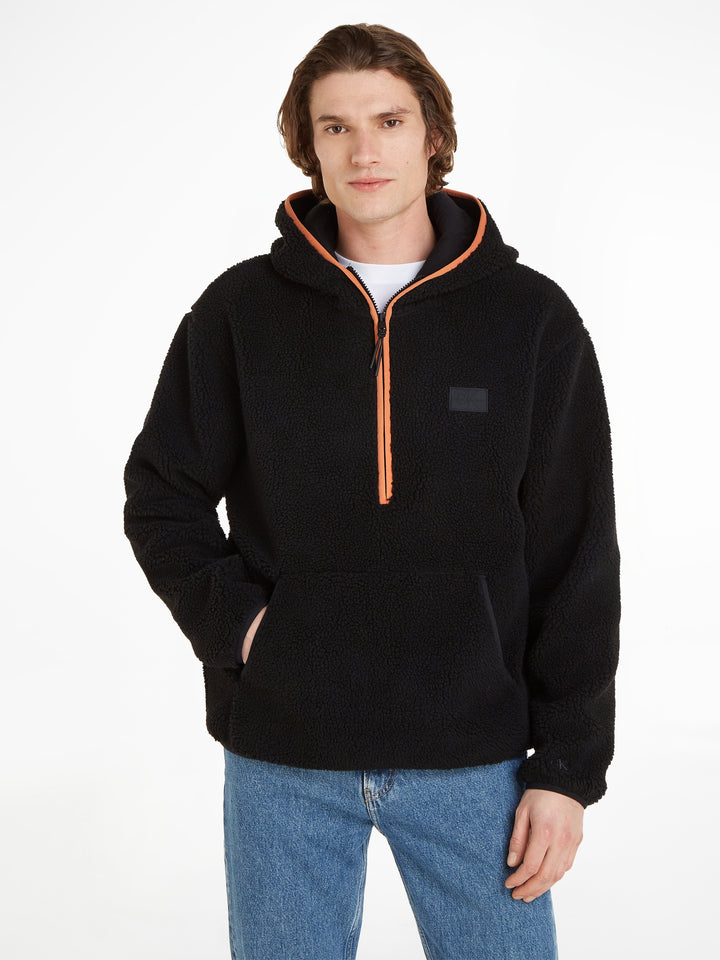 CKJ SHERPA HALF ZIP HOODIE - BLACK