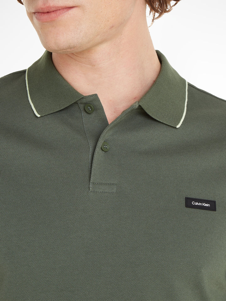 CK STRETCH PIQUE TIPPING POLO - THYME