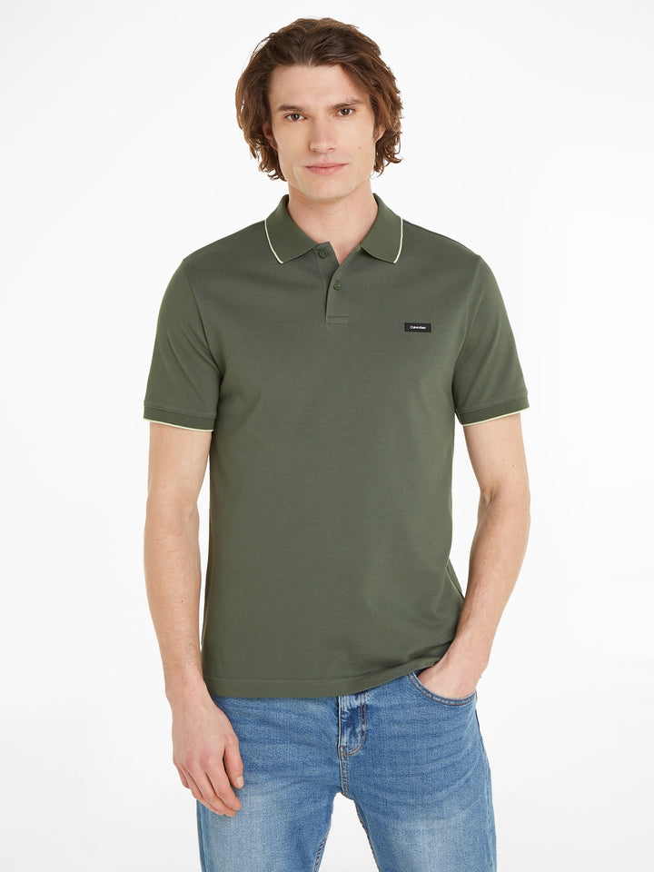 CK STRETCH PIQUE TIPPING POLO - THYME