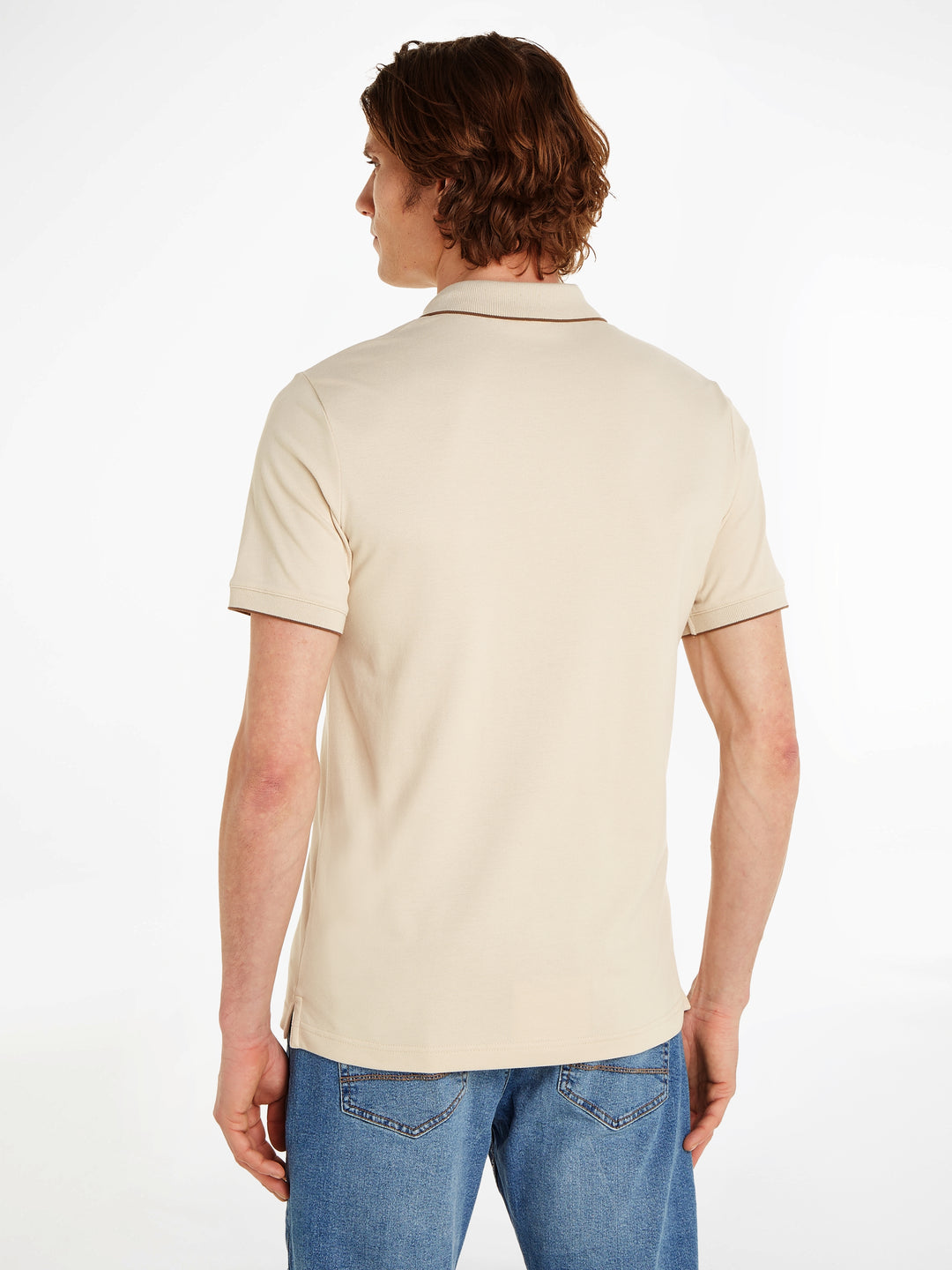 CK STRETCH PIQUE TIPPING POLO - FOG