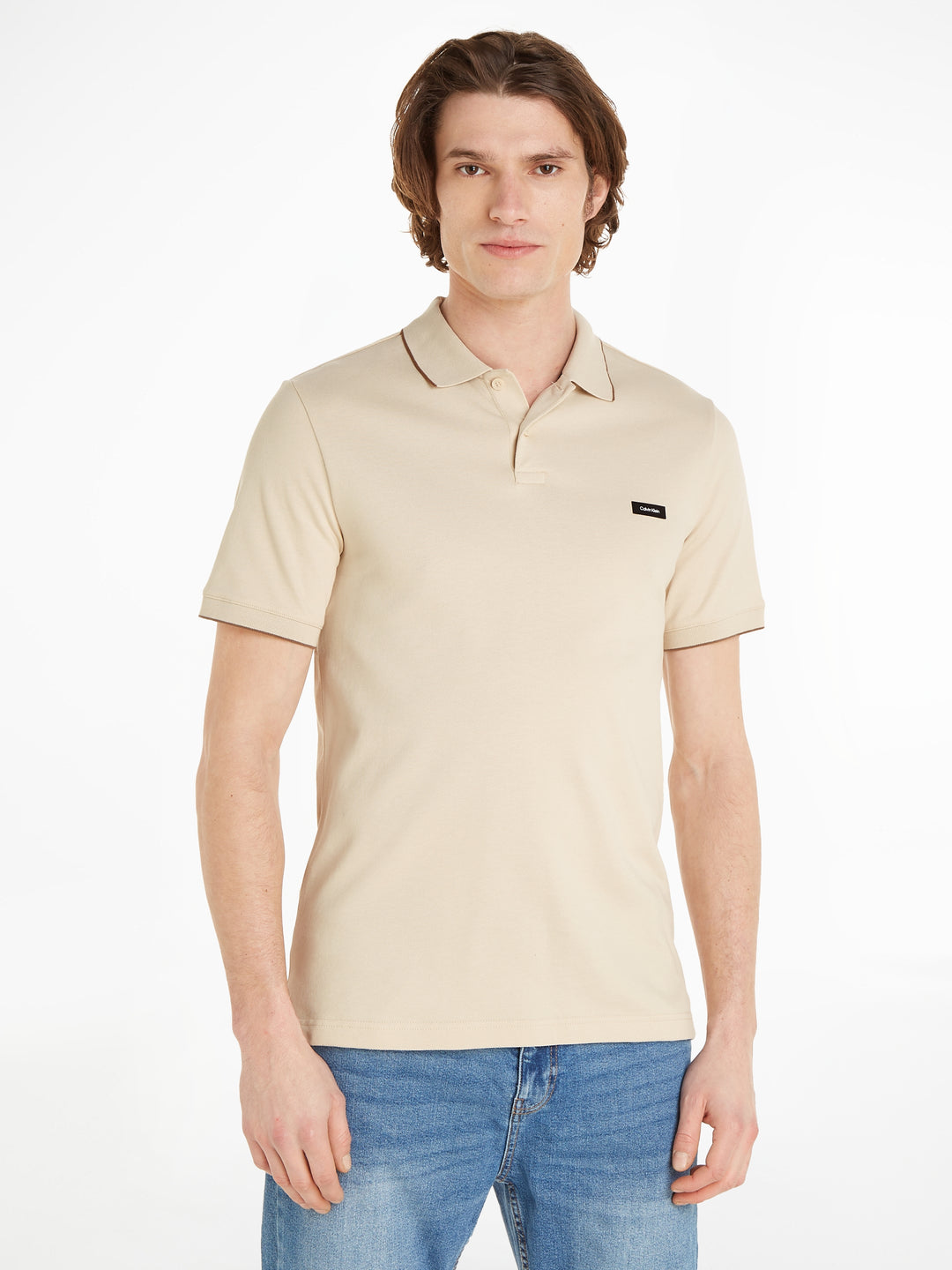 CK STRETCH PIQUE TIPPING POLO - FOG