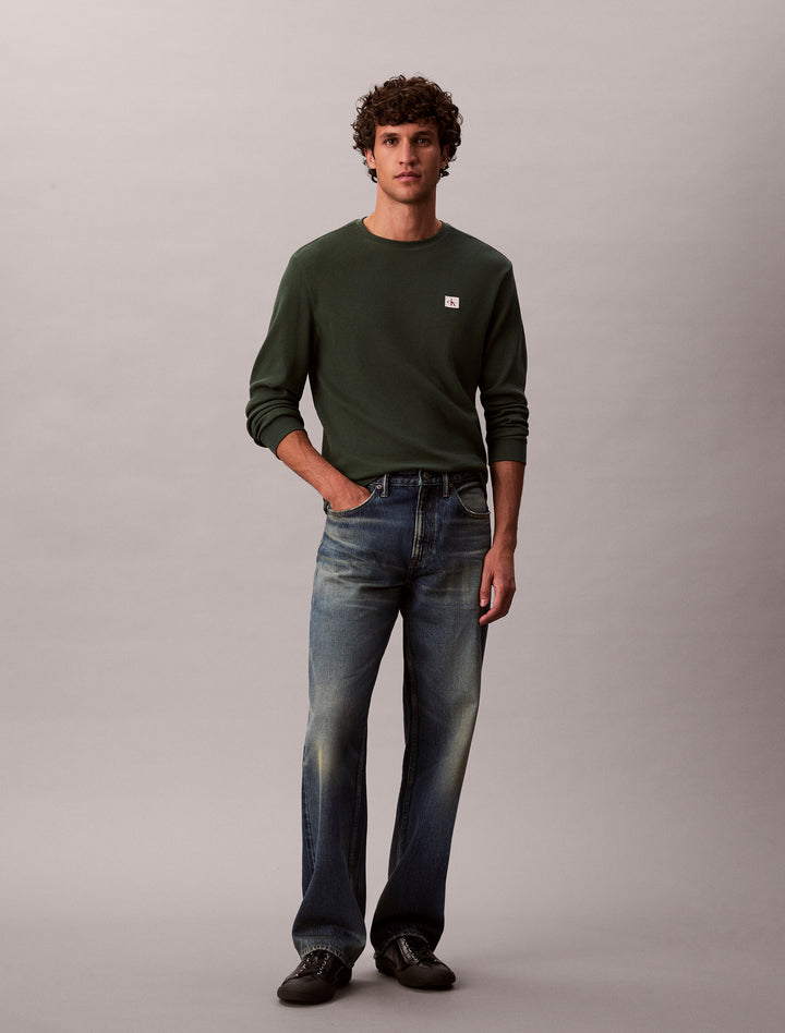 CKJ LS WAFFLE BADGE CREW TEE - SYCAMORE