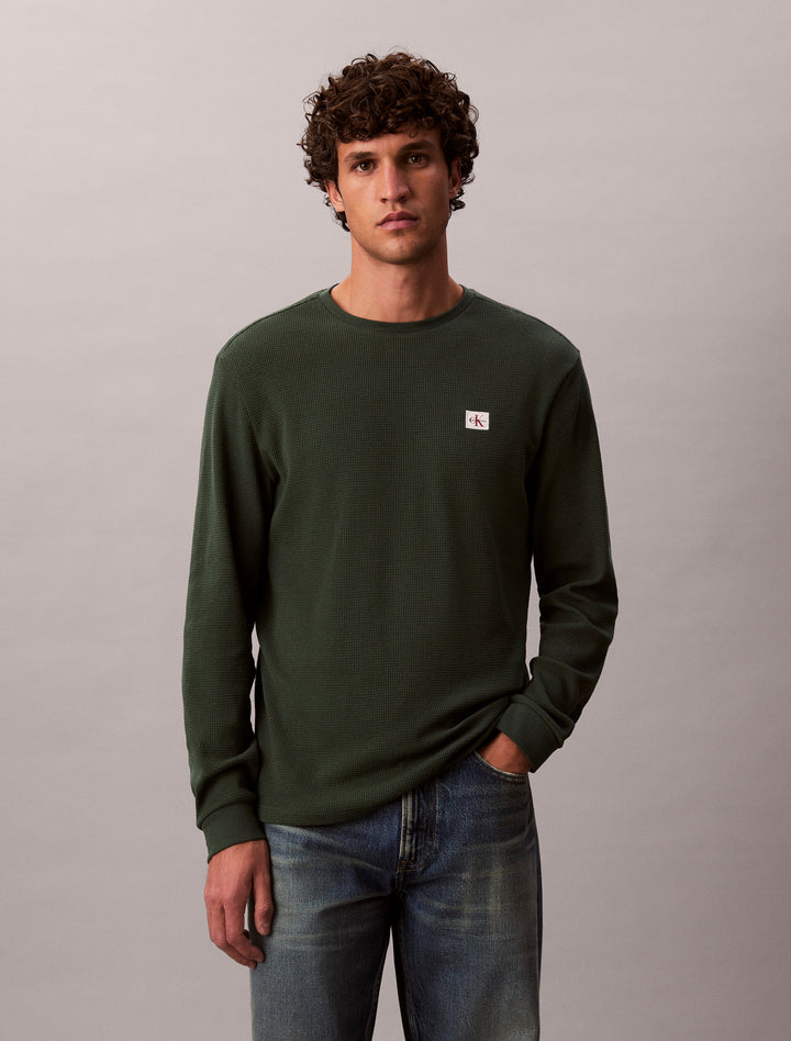 CKJ LS WAFFLE BADGE CREW TEE - SYCAMORE