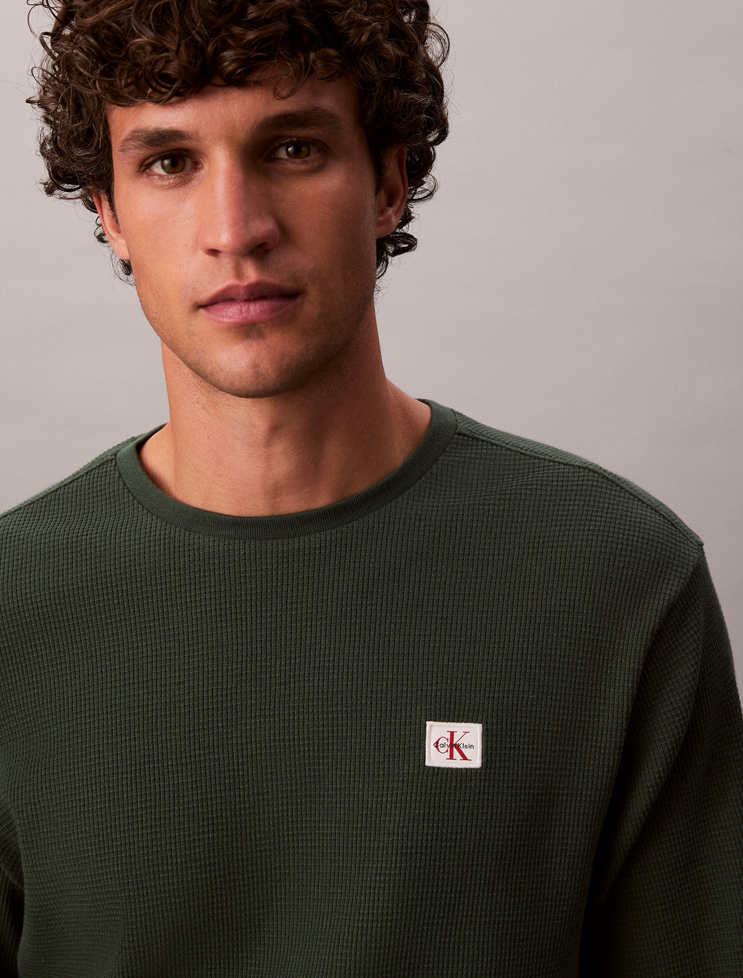 CKJ LS WAFFLE BADGE CREW TEE - SYCAMORE