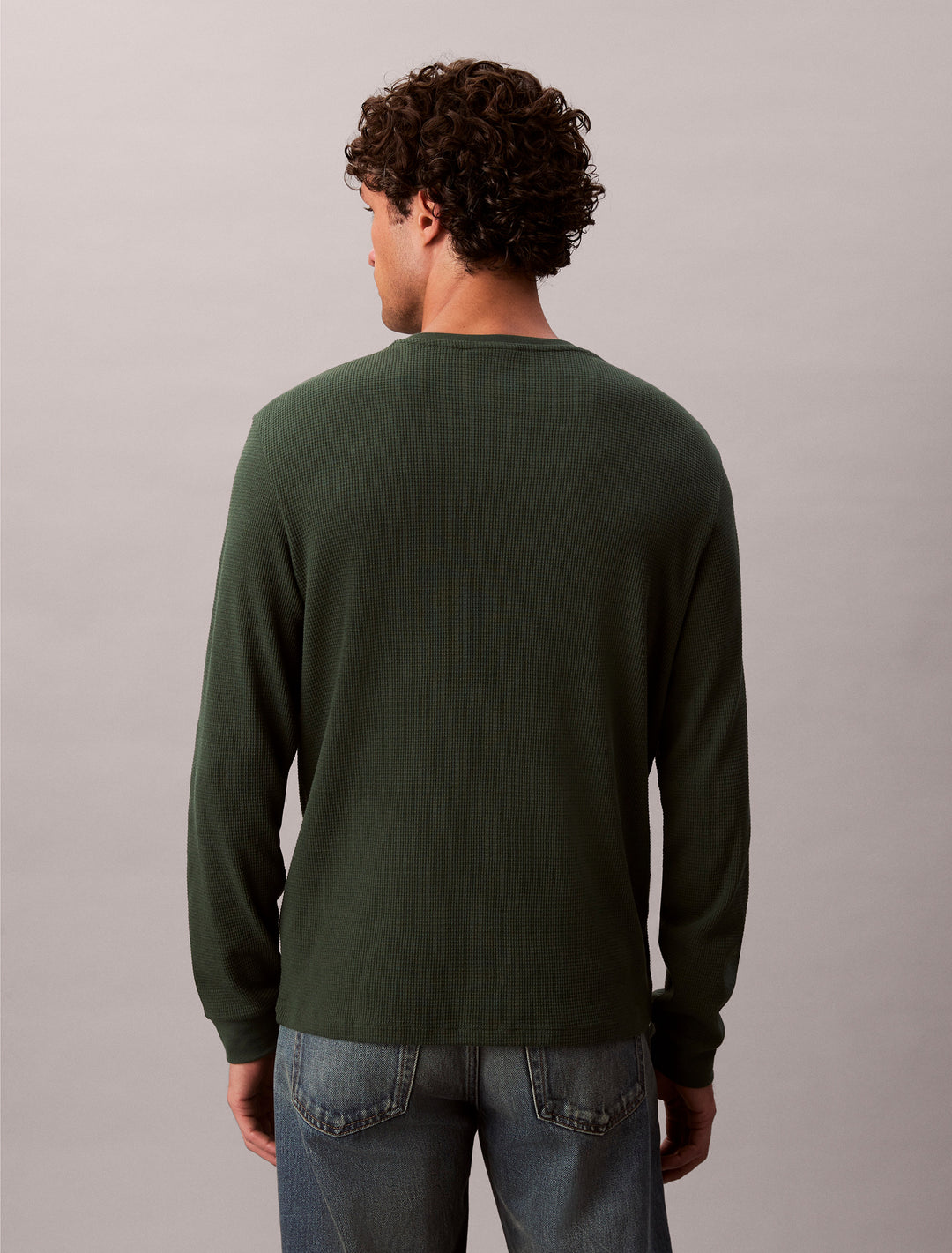 CKJ LS WAFFLE BADGE CREW TEE - SYCAMORE
