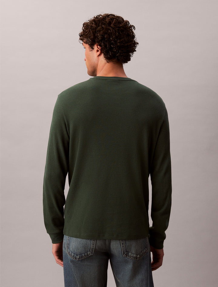 CKJ LS WAFFLE BADGE CREW TEE - SYCAMORE
